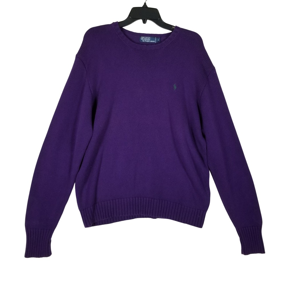 Polo Ralph Lauren Sweater Mens Large Purple Cotton Crewneck Embroidered Pony